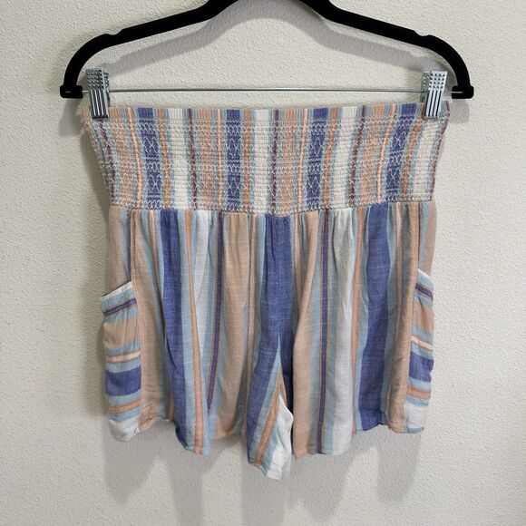Anthropologie Shorts Womens‎ Small Blue Striped Smocked Beachy Boho Resort Comfy - Picture 7 of 14